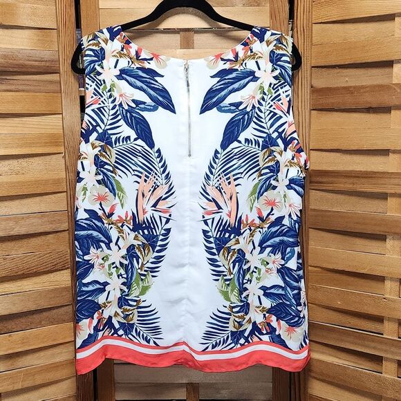 Rose & Olive White Blue Floral Tank Top Women L Zipper Closure Polyester - Picture 2 of 5